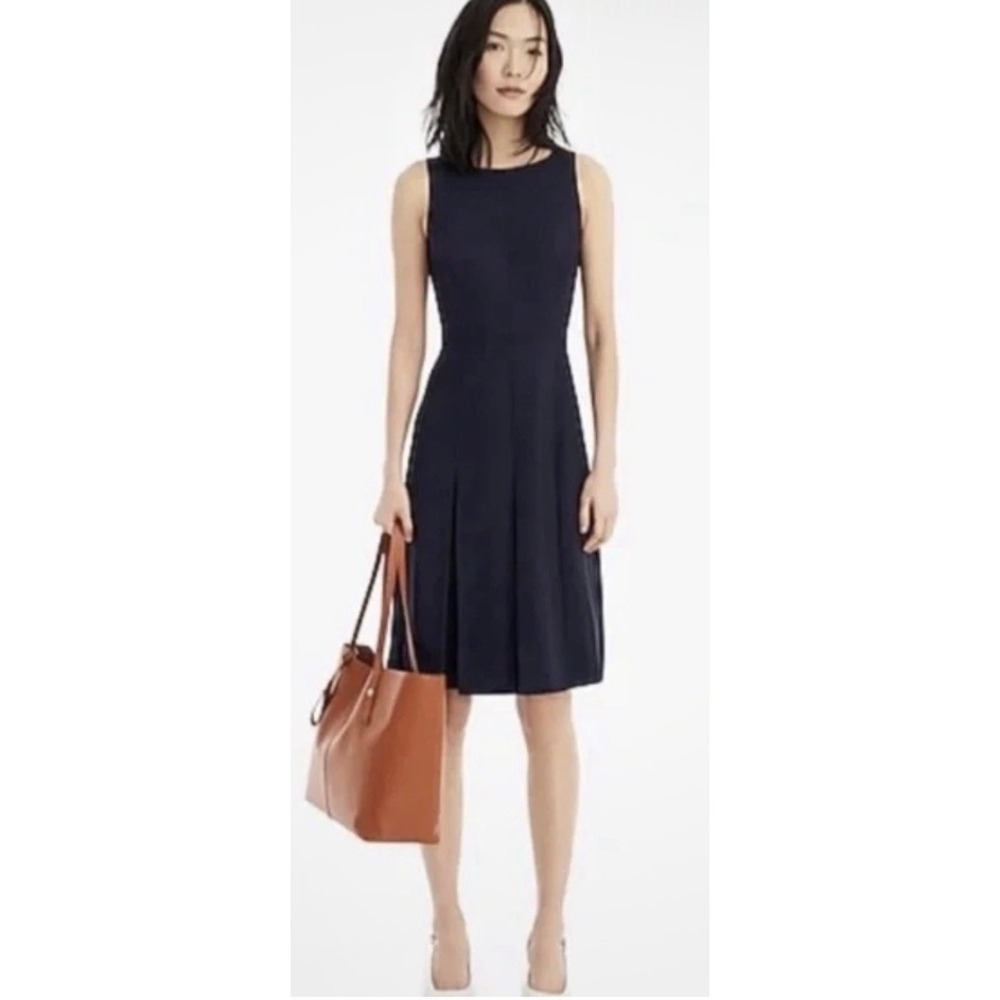 J.Crew Navy Blue Ponte Pleated Sleeveless A-Line Dress Style A5434 Womens Size 6